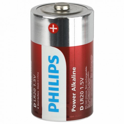 Батарейки алкалиновые КОМПЛЕКТ 2 шт PHILIPS Power Alkaline, D (LR20, 13А) блистер, Б0062732