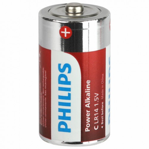 Батарейки алкалиновые КОМПЛЕКТ 2 шт PHILIPS Power Alkaline, C (LR14, 14А) блистер, Б0062687