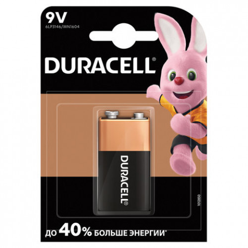 Батарейка DURACELL Basic, 6LR61 (КРОНА), Alkaline, 1 шт., в блистере, 9 В