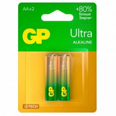 Батарейки КОМПЛЕКТ 2 шт, GP Ultra G-Tech, AA (LR6,15А), алкалиновые, пальчиковые, 15A, 15AUA21-2CRSBC2