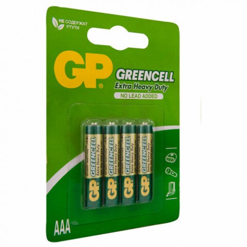 Батарейки КОМПЛЕКТ 4 шт. GP GreenCell AAA (R03, 24G), солевые, мизинчиковые, блистр,, 24G-2CR4