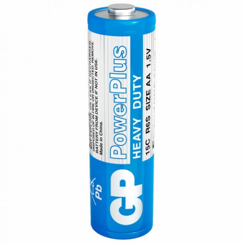 Батарейки КОМПЛЕКТ 4 шт. GP PowerPlus AA (R6, 15G), солевые, пальчиковые, в пленке, 1, 15CEBRA-2S4