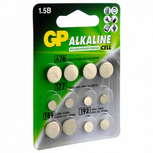 Батарейки НАБОР 12шт (А76 - 4шт, 177 - 4шт, 189 - 2шт, 192 - 2шт) GP Alkaline блистер, ACM02F-2CR12