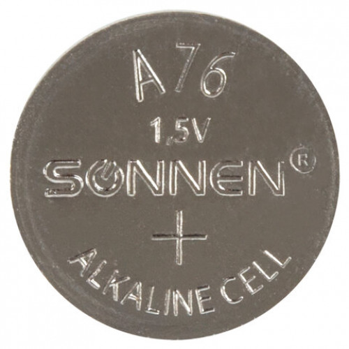 Батарейка SONNEN Alkaline, A76 (G13, LR44), алкалиновая, 1 шт., в блистере (отрывной блок), 451975