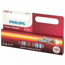 Батарейки алкалиновые мизинчиковые КОМПЛЕКТ 12 шт., PHILIPS Power Alkaline, ААА (LR03, 15А), блистер, Б0064681