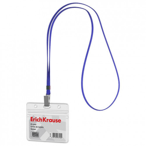 Бейдж горизонтальный ERICH KRAUSE (95х58мм), корпус прозрачный из мягкого ПВХ,цвет ле, 63708