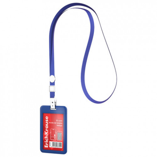 Бейдж вертикальный ERICH KRAUSE (54х85мм), корпус прозрачный, цвет ленты синий, слайд, 63740
