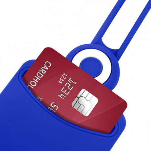 Бейдж вертикальный для пропуска и ID-карт, СИЛИКОНОВЫЙ, 85х54 мм, шнурок 42 см, синий, BRAUBERG, 238902
