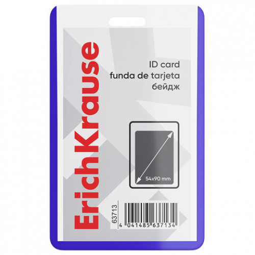 Бейдж вертикальный ERICH KRAUSE (54х90мм), корпус прозрачный с синим, 63713