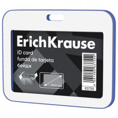 Бейдж горизонтальный ERICH KRAUSE (85х54мм), корпус прозрачный с синим, 63755