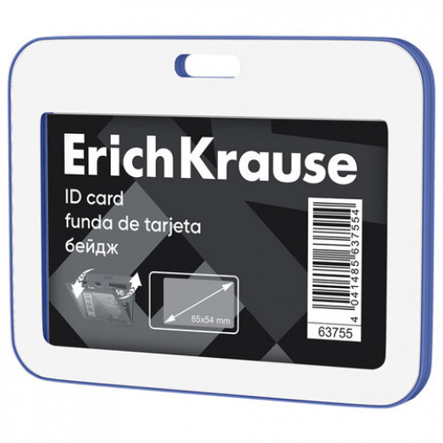 Бейдж горизонтальный ERICH KRAUSE (85х54мм), корпус прозрачный с синим, 63755