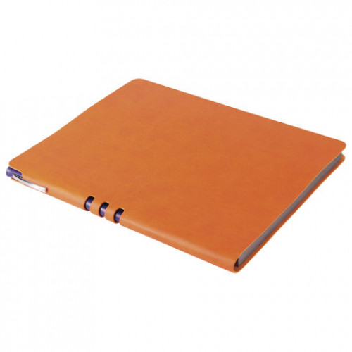 Тетрадь А5 (175x215 мм), BRAUBERG NEBRASKA, 120 л., гибкая, под кожу, ручка, клетка, оранжевый, 110956