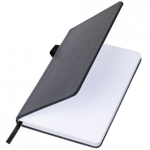 Блокнот А5 135x212мм BRAUBERG Soft touch под кожу, резинка, держатель, 80л клетка, черный, 117145