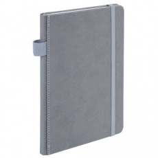 Блокнот А5 135x212мм BRAUBERG Soft touch под кожу, резинка, держатель, 80л клетка, серый, 117146
