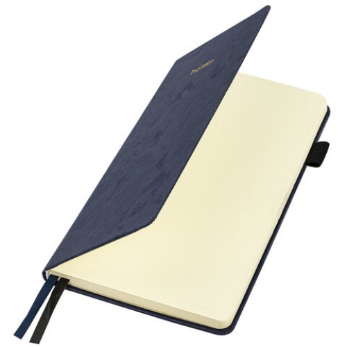 Блокнот А5 138x213 мм, BRAUBERG Velvet, резинка, держатель, 80 л., клетка, синий, 116239