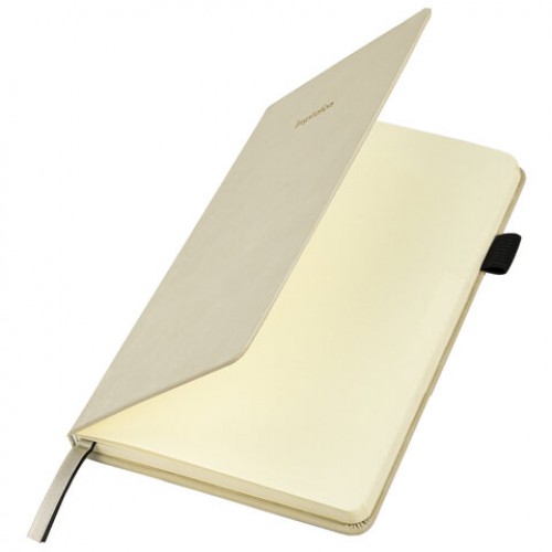 Блокнот А5 138x213 мм, BRAUBERG Velvet, резинка, держатель, 80 л., клетка, бежевый, 116240