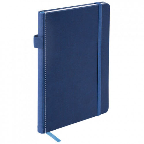 Блокнот А5 135x212мм BRAUBERG Soft touch под кожу, резинка, держатель, 80л клетка, синий, 117149