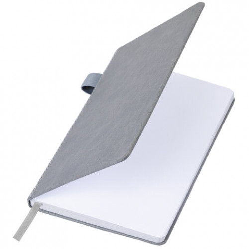 Блокнот А5 135x212мм BRAUBERG Soft touch под кожу, резинка, держатель, 80л клетка, серый, 117146