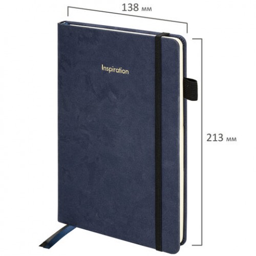 Блокнот А5 138x213 мм, BRAUBERG Velvet, резинка, держатель, 80 л., клетка, синий, 116239