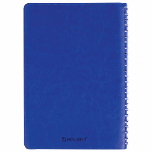 Тетрадь А5 (148x218 мм), BRAUBERG Office PRO, гибкая, под кожу, гребень, 80 л., синяя, 111045