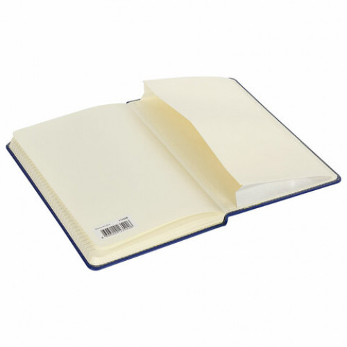 Блокнот А5 (148x218 мм), BRAUBERG Office, под кожу, 80 л., резинка, клетка, синий, 111028