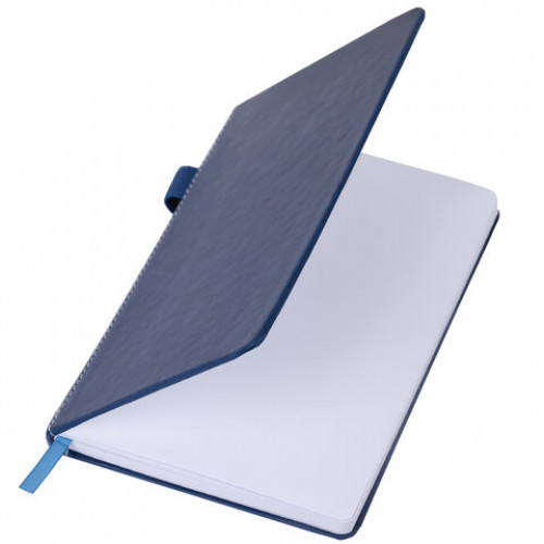 Блокнот А5 135x212мм BRAUBERG Soft touch под кожу, резинка, держатель, 80л клетка, синий, 117149