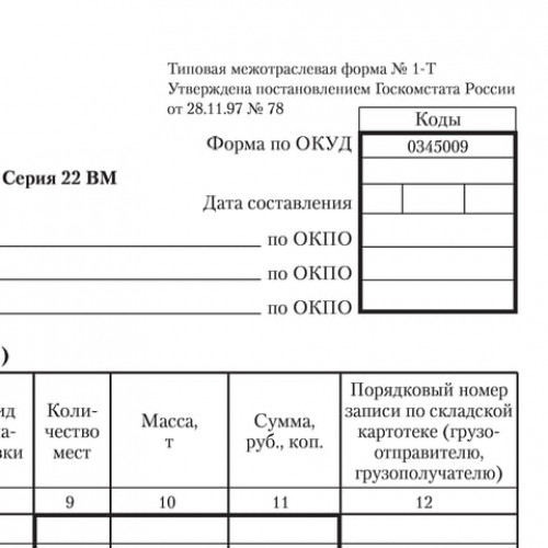 Бланк бухгалтерский, офсет, Товарно-транспортная накладная, А4 (198х275 мм), СПАЙКА 100 шт., BRAUBERG, 130135