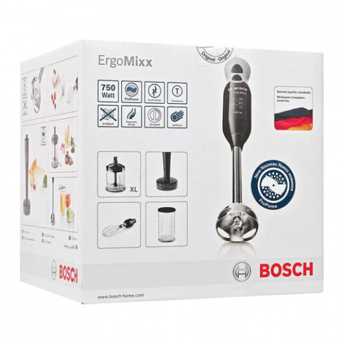 Блендер погружной BOSCH MSM67165RU, 750 Вт, 12 скоростей, измельчитель 0,6 л, венчик, черный