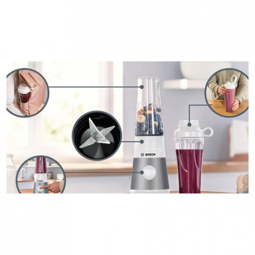 Блендер стационарный BOSCH MMB2111T, 450 Вт, 1 скорость, чаша 0,6 л, пластик, серебристый