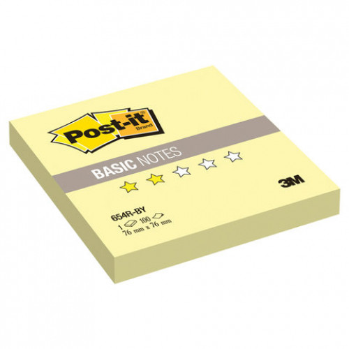 Блок самоклеящийся (стикер) POST-IT Basic, 76х76 мм, 100 л., желтый, 654R-BY