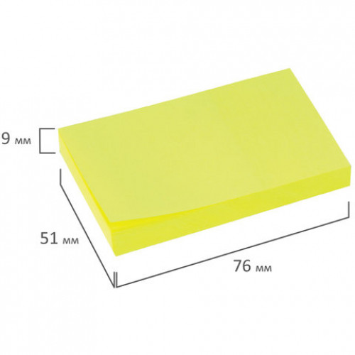 Блок самоклеящийся (стикеры), BRAUBERG, НЕОНОВЫЙ, 76х51 мм, 90 листов, желтый, 122699
