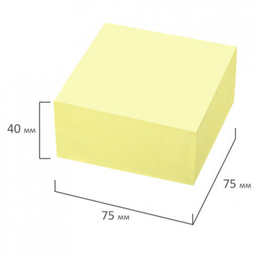 Блок самоклеящийся (стикеры) EXTRA STICKY BRAUBERG (Германия), ПАСТЕЛЬНЫЙ, 75х75 мм, 400 л., желтый, 112439