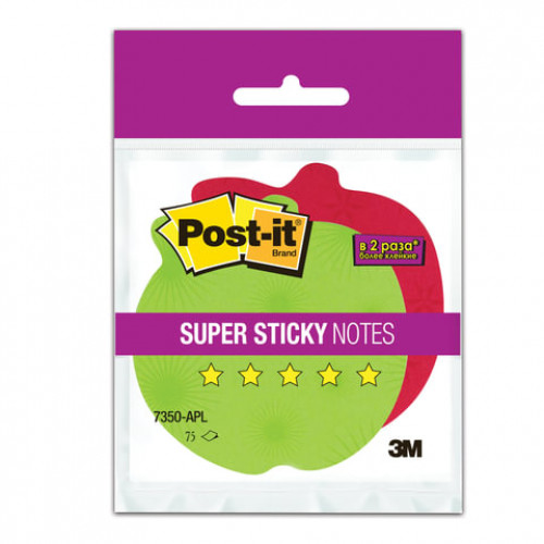 Блоки самоклеящиеся (стикеры) POST-IT Super Sticky Яблоко, КОМПЛЕКТ 2 шт. по 75 л., красные/зеленые, 7350-APL