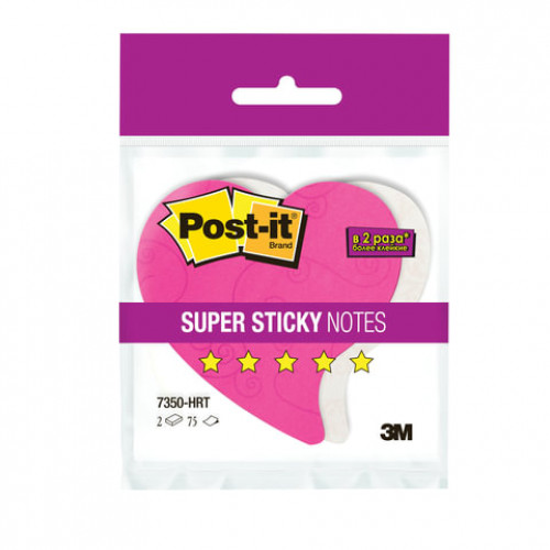 Блоки самоклеящиеся (стикеры) POST-IT Super Sticky Сердце, КОМПЛЕКТ 2 шт., по 75 л., розовые/белые, 7350-HRT