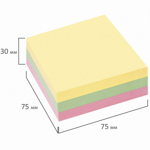 Блок самоклеящийся (стикеры) STAFF PROFIT 75х75мм, 300 листов, 3 цвета, 127146