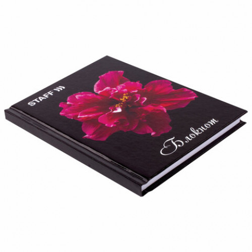 Блокнот МАЛЫЙ ФОРМАТ (110х147 мм) А6, 80 л., твердый переплет, ламинированная обложка, клетка, STAFF, Красный цветок на черном, 127212