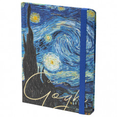 Блокнот с резинкой в клетку 96 л., А5 (145х203 мм), твердая обложка с фольгой, BRAUBERG, Van Gogh, 113728