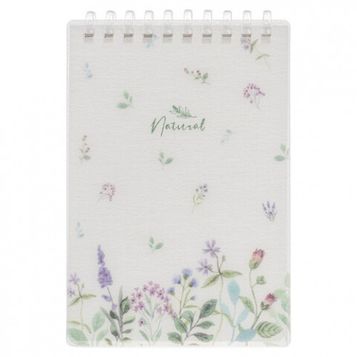 Блокнот МАЛЫЙ ФОРМАТ А6 80л, мягкий гребень, пластик, фольга, клетка, HATBER, NATURAL FLOWERS,090108, 80Б6A1мс_33479