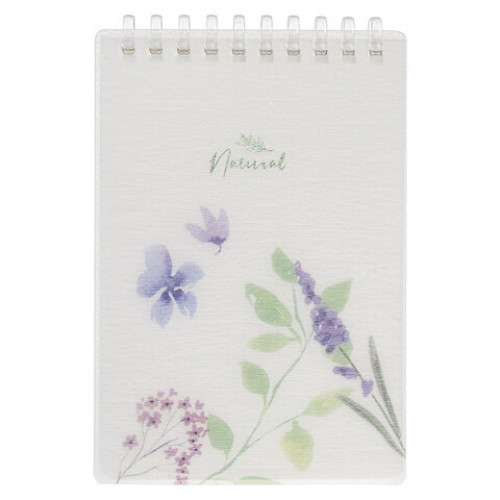 Блокнот МАЛЫЙ ФОРМАТ А6 80л, мягкий гребень, пластик, фольга, клетка, HATBER, BLUE FLOWERS, 090245, 80Б6A1мс_33478