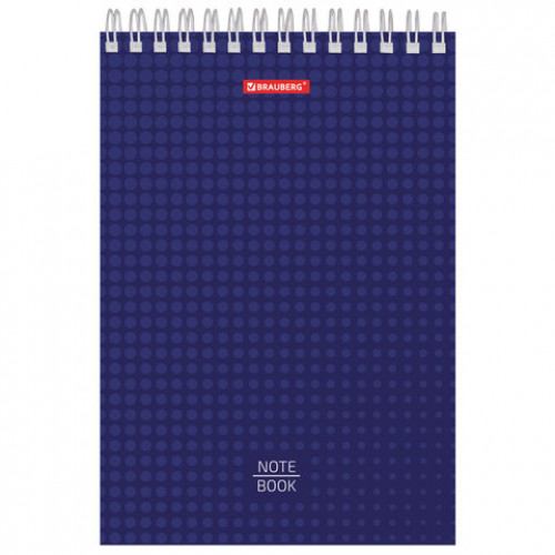 Блокнот А5 (147х207 мм), 80 л., гребень, твердый картон, клетка, BRAUBERG, Однотонный, 129820