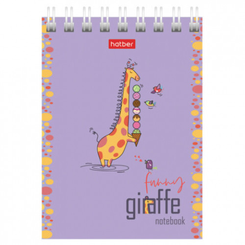 Блокнот МАЛЫЙ ФОРМАТ А7, 60 л., гребень, картон, клетка, HATBER, Веселый жираф, 081165, 60Б7В1гр
