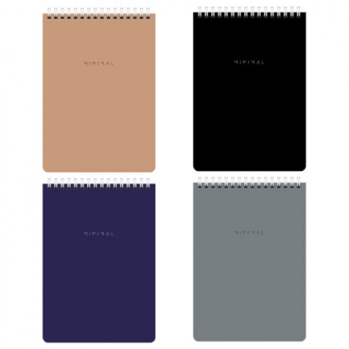 Блокнот А5 146х206 мм, 60 л., гребень, картон, жесткая подложка, клетка, BRAUBERG Minimal Classic, 116426