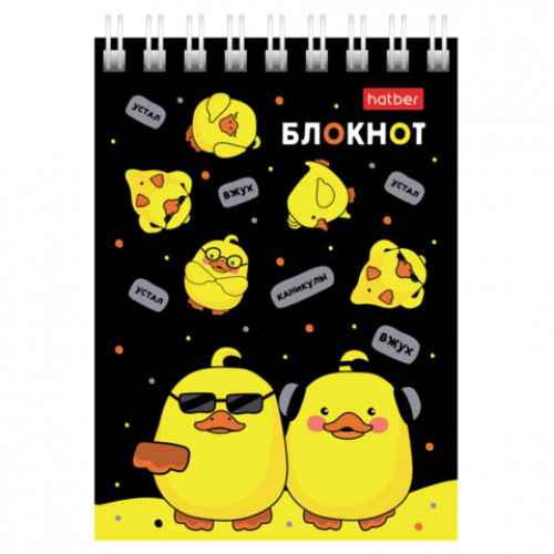 Блокнот МАЛЫЙ ФОРМАТ А7, 60 л., гребень, картон, клетка, HATBER, Утиные истории, 081168, 60Б7В1гр