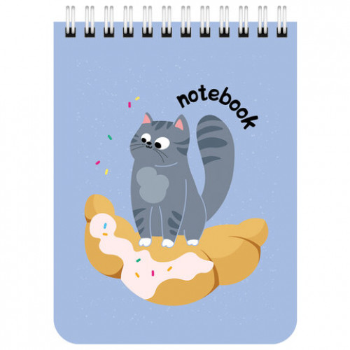 Блокнот МАЛЫЙ ФОРМАТ (108х145 мм) А6, 40 л., гребень, картон, клетка, BRAUBERG KIDS, Котики, 114396