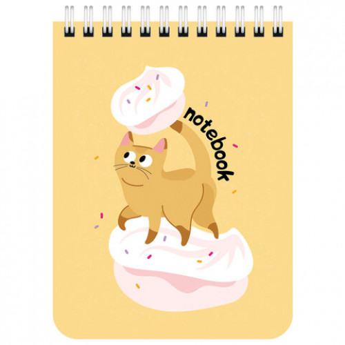 Блокнот МАЛЫЙ ФОРМАТ (108х145 мм) А6, 40 л., гребень, картон, клетка, BRAUBERG KIDS, Котики, 114396