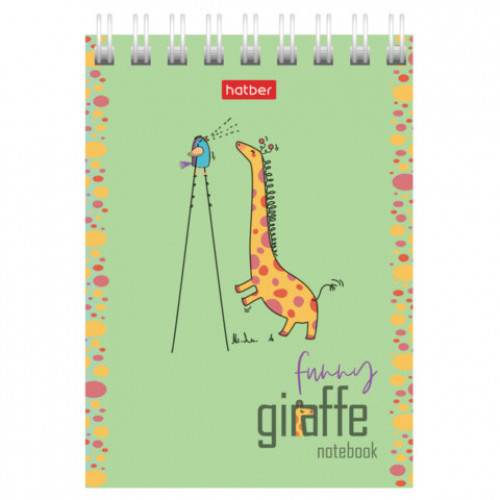 Блокнот МАЛЫЙ ФОРМАТ А7, 60 л., гребень, картон, клетка, HATBER, Веселый жираф, 081165, 60Б7В1гр