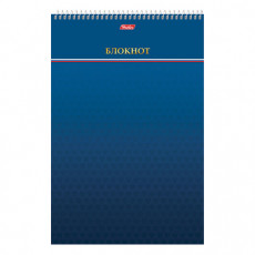 Блокнот БОЛЬШОЙ ФОРМАТ (195х297 мм) А4, 80 л., спираль, картон, подложка, клетка, HATBER, Синий, 111080, 80Б4В1сп_14380