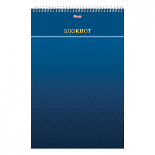 Блокнот БОЛЬШОЙ ФОРМАТ (195х297 мм) А4, 80 л., спираль, картон, подложка, клетка, HATBER, Синий, 111080, 80Б4В1сп_14380