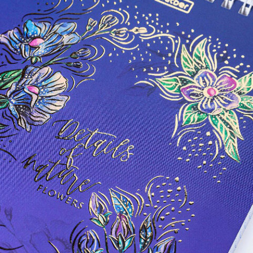 Блокнот А5 (146х215 мм), 80 л., гребень, клетка, ламинация, 3D фольга, HATBER, Тон природы, 80Б5лофВ1гр