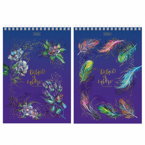 Блокнот А5 (146х215 мм), 80 л., гребень, клетка, ламинация, 3D фольга, HATBER, Тон природы, 80Б5лофВ1гр